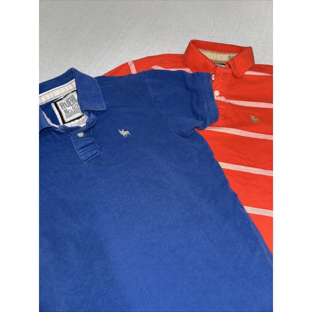 Ruehl No 925 Mens Size XL Polo Shirts Orange Striped Blue Pique Bulldog (Lot 2)